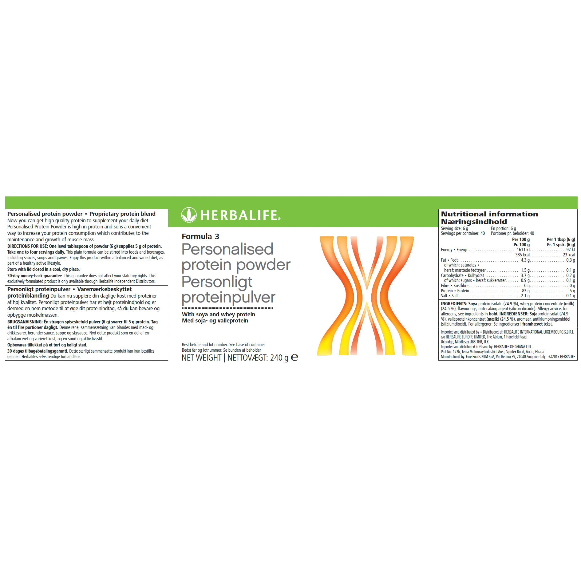 Herbalife Formula 3 Personalised Protein Powder packaging and label on a white background