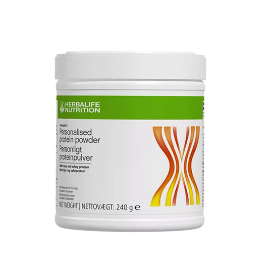 Herbalife Nutrition Formula 3 Personalised Protein Powder container on a white background