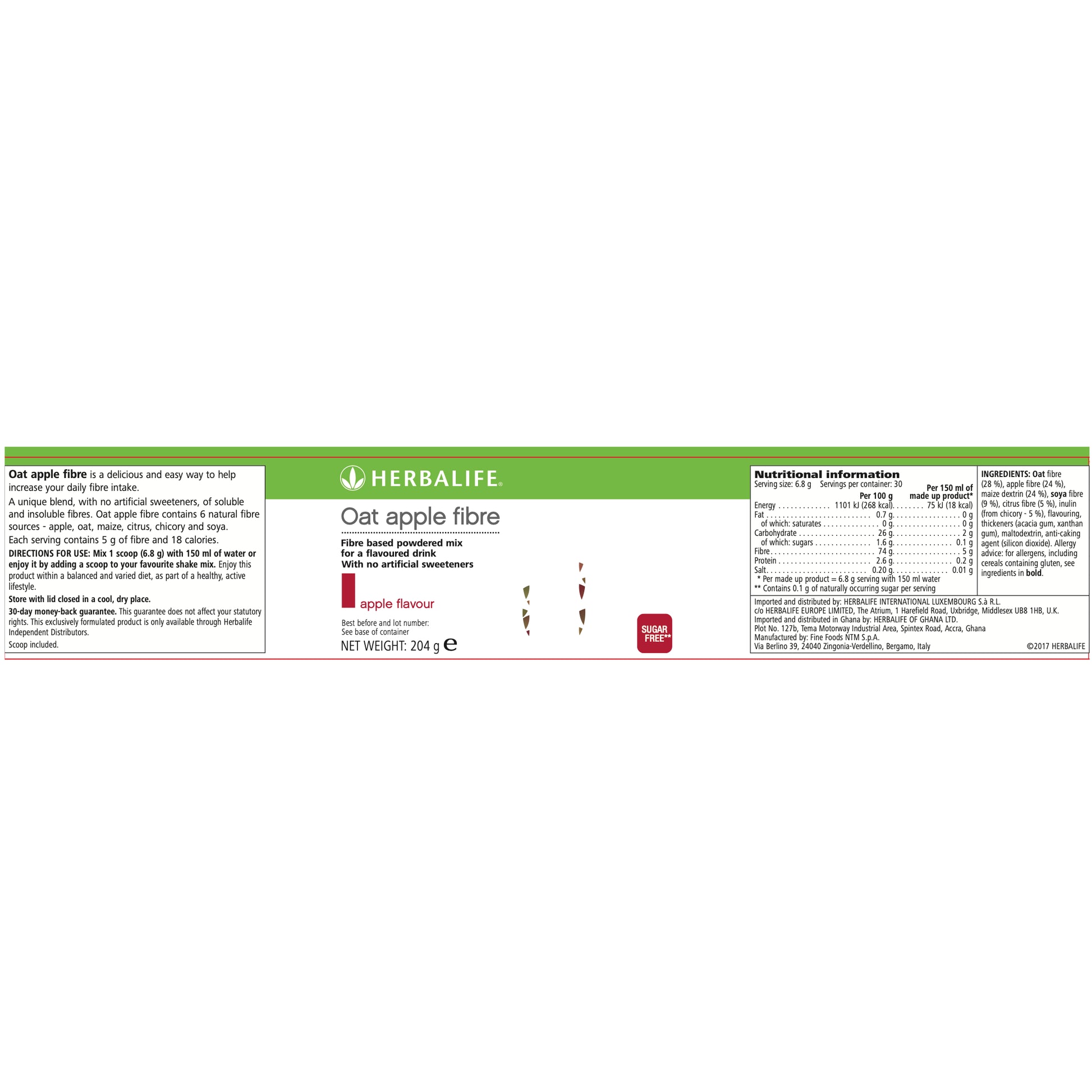 Herbalife Oat Apple fibre supplement packaging with label details.