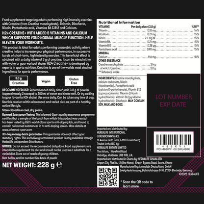 Nutritional label and ingredients list on a black background for Herbalife24 Creatine+ 